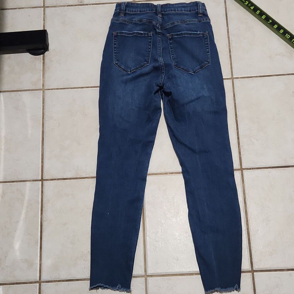 Nature Denim Skinny Jeans Juniors High Rise Stretch Medium Wash Frayed Hem - Picture 9 of 9